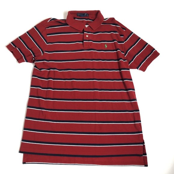Polo Ralph Lauren Men's Red‎ & Blue Striped Cotton Short Sleeve Shirt Sz XL H45 - Picture 1 of 4
